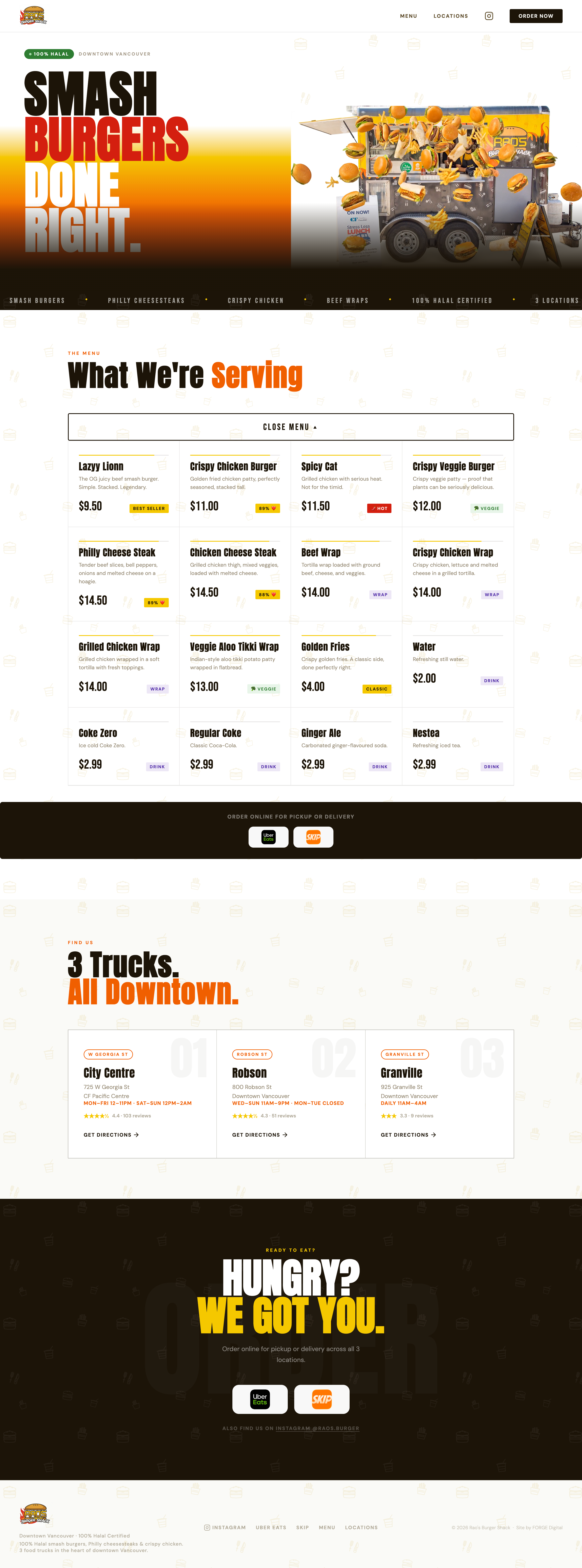 Rao's Burger Shack website